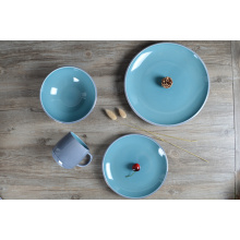 Haonai 4 piece ceramic dinner set light blue color,dinnerware set, set of 4 for home usage